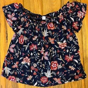 Old Navy Navy Floral Off-Shoulder Blouse with Red and Cream Flowers
